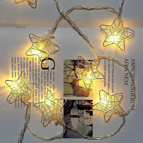Guirlande lumineuse étoiles, guirlande lumineuse d'intérieur/jardin, 1,5 m, blanc chaud, 10 LED, décoration pour chambre de fille, bar, fête, décoration de Noël (1/5)