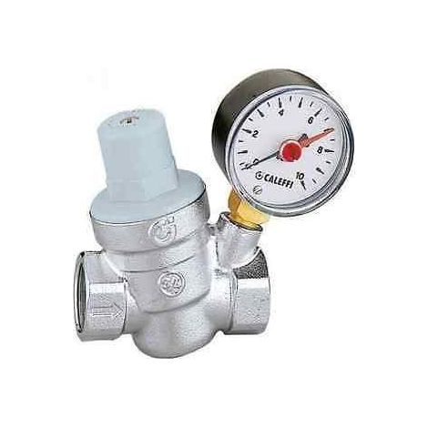 Caleffi – Réducteur de pression incliné 1/2" avec manomètre 0÷10 bar – Cartouche amovible – Pression amont maxi 16 bar – Corps laiton chromé