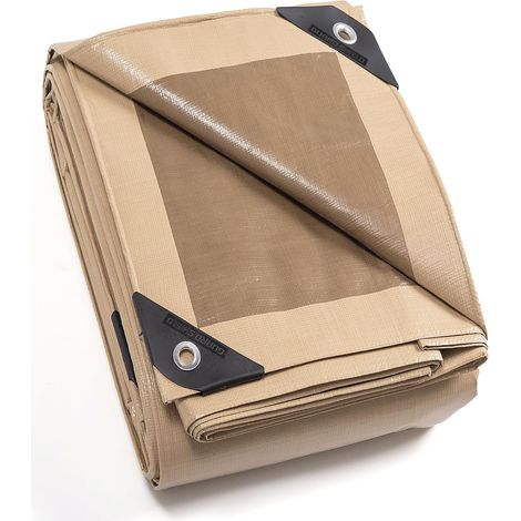 Bâche de Protection Bâche Imperméable étanche 3x4m Beige/Kaki 160g/m² Polyéthylène Bâches UV Résistant avec œillets (1/5)