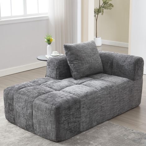 Canapé chaise longue en chenille, sans montage, avec coussin et poches latérales, gris DESVIAE (1/5)