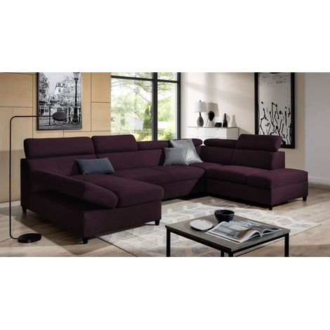 Wohnlandschaft Schlafsofa Sofa ANTON in Stoff Esito Violett Ottomane Links (1/4)