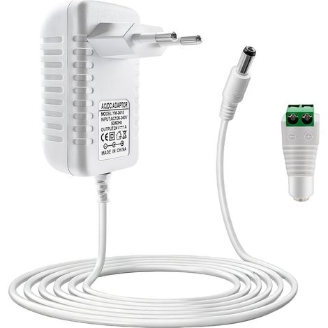 Alimentation LED 24V 1A pour Bandes LED, CCTV Caméra, Routeurs, TV Box Transformateur Universelle Entrée AC 100-240V, 24W Adaptateur Secteur avec Fiche DC 5.5 x 2.1 mm, 1.5M Câble, Blanc (1/5)