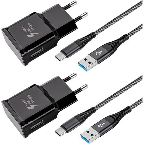 Chargeur Rapide Secteur USB Type C pour Samsung Galaxy A15 A14 A13 A05s A55 A35 A34 A33 A25 A23 A54 S10 S10e S9 S8 S20 M34, Chargeur pour Samsung Charge Rapide avec USB C Nylon Câble 2M (2 Pack) (1/5)