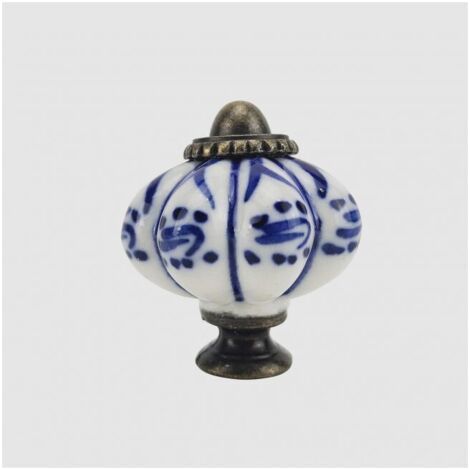 6pcs Bouton de Meuble Bouton Porte Bouton Tiroir Placard Armoire Poignée de Meuble Céramique Vintage Rond Bleu (1/5)