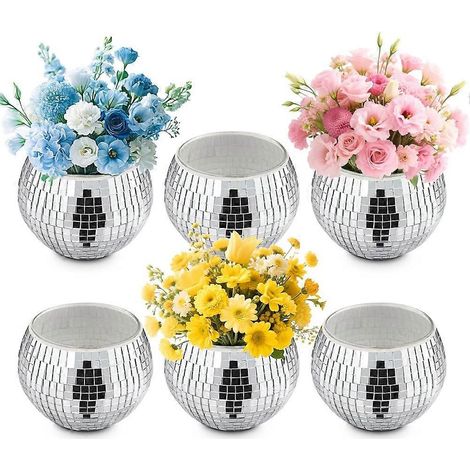 Lot de 6 vases boule disco, décorations boule disco miroir pour centres de table de mariage, pots de fleurs en verre pour décorations de fête (1/5)