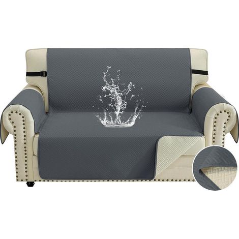 Housse de canapé 2 places imperméable antidérapante avec poches latérales gris foncé (1/5)