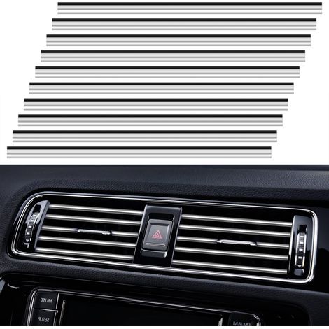 Lot de 20 bandes décoratives universelles pour grilles d'aération de climatisation automobile, étanches, flexibles et brillantes, pour tous les types de bouches d'aération, couleur argent. (1/5)