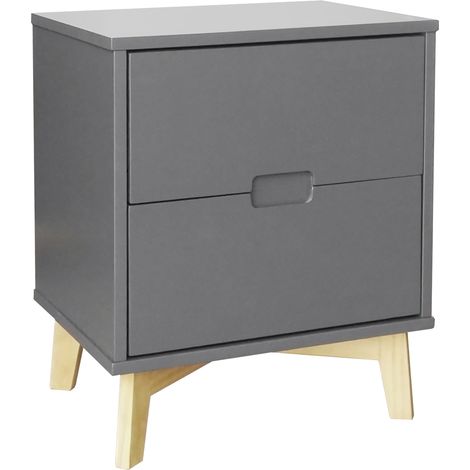 Table de chevet de 2 tiroirs coloris Gris anthracite - longueur 43 x profondeur 35 x hauteur 52 cm -PEGANE- (1/2)
