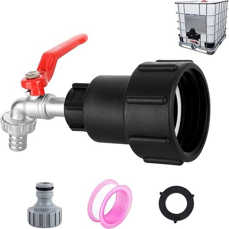 Robinet Cuve 1000L S60X6 IBC Raccord Robinet avec raccord de tuyau 1/2"Adaptateur de Réservoir en Alliage d'aluminium Robinet de Jardin avec Adaptateur en Plastique,pour d'adaptateur de Cuve (1/5)