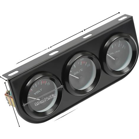 Instrument auxiliaire de voiture, kit de manomètre 3-en-1, affichage à rétroéclairage LED, noir (1/2)