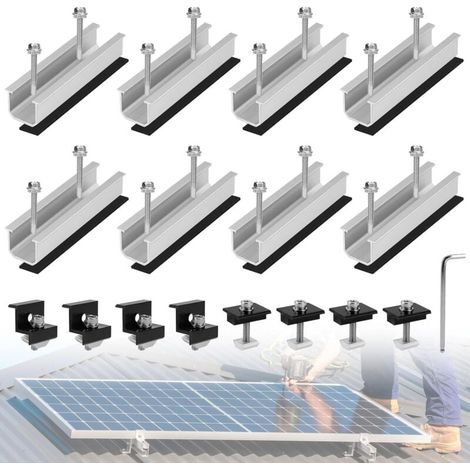 Lot de 8 supports de panneau solaire en aluminium PV, support de panneau solaire, toit plat (1/4)