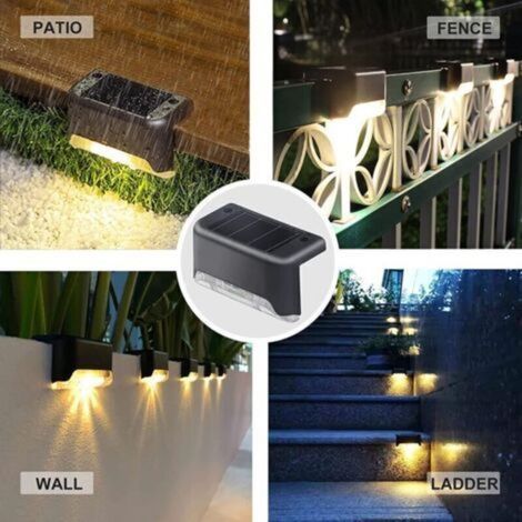Lampes solaires pour clôture, lot de 4 lampes solaires LED avec capteur de couleur, éclairage décoratif pour piscine, éclairage d'escalier, éclairage de jardin (1/3)