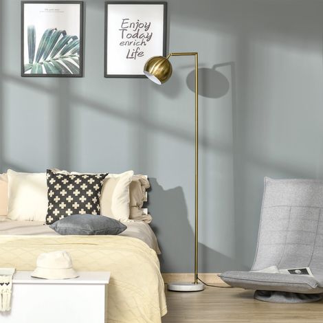 Moderne Stehlampe mit rundem Marmorsockel und verstellbarem Lampenschirm, Vintage-Lampe für Wohn- und Schlafzimmer, E27 40W, Gold
