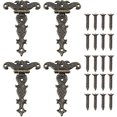 CCYKXA 4Pcs Retro Hinge, Retro Bronze Decorative Hinges with Mounting Screws, Suitable for Cabinet Furniture Toolbox Decoration Repair (4.45  2.72 Inch) (1/5)
