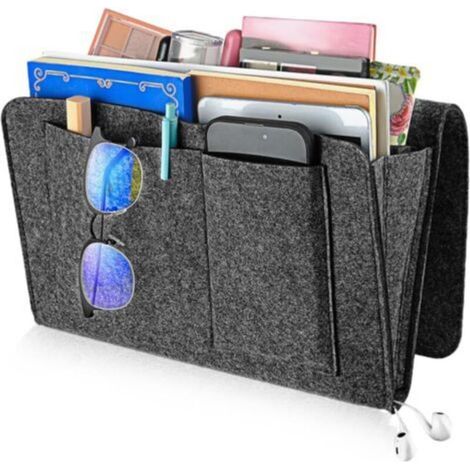 Organisateur de Chevet à 5 Compartiments, Vide Poche Lit Poche de Lit Feutre, Sac de Rangement en Feutre à Suspendre pour Téléphone, Télécommande, Journal, Stylo, Magazine, Lunnettes (Gris Foncé) (1/5)