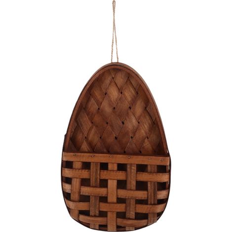 Cestas colgantes de almacenamiento tejidas, bolsas de pared florales en forma de lágrima, cestas colgantes rústicas de madera para casas de campo, macetas de flores de parte trasera plana. (1/3)