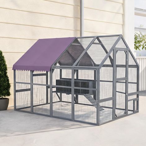 Poulailler coloris gris en tannenholz métal 280 x 185,5 x 188 cm (1/5)
