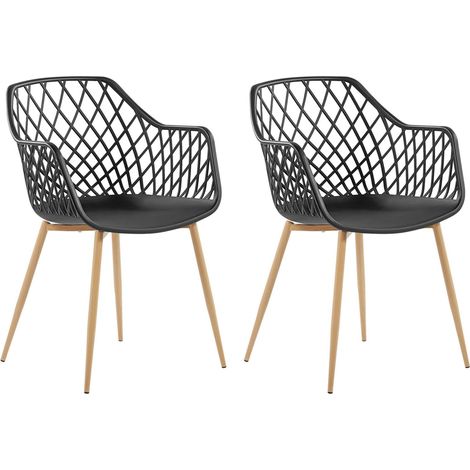 Conjunto de 2 sillas de comedor negro madera clara sintético respaldo red Nashua (1/5)
