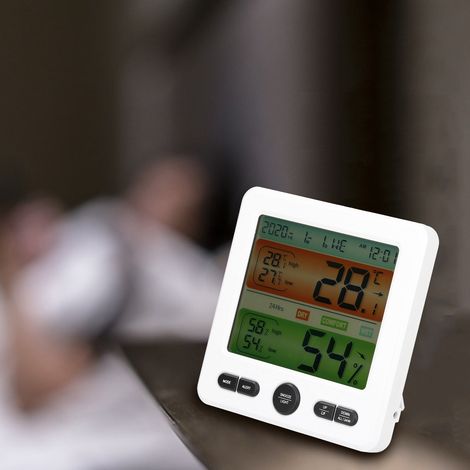 TS-6211 Innenthermometer und Hygrometer, großes Display, Wand- oder Standmontage, Wecker, hochpräzises digitales elektronisches Thermometer, weiß (1/5)