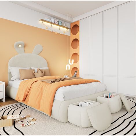 Polsterbett 90x200 cm Mit Hasenohren-Design Und LED-Beleuchtung (1/5)