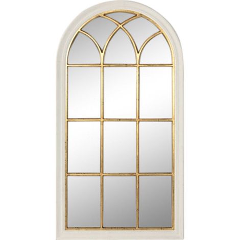 Miroir fenêtre doré style glamour en bois paulownia blanc - Doré blanc élégant (1/4)