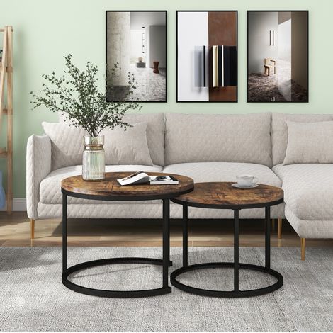 Runde 2er-Couchtische aus MDF in Braun HAVRYA (1/5)