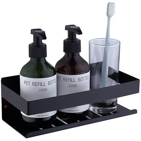 Étagère de Douche Auto-adhésif, Étagère Salle de Bain sans Perçage SUS304 Acier Inoxydable Adhésive Panier de Douche, Noir Mat 23CM (1/5)