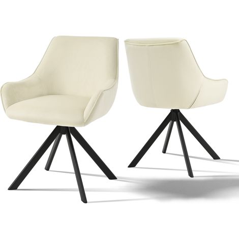 Goeurvant Fauteuil pivotant à 360° avec dossier incurvé et coussin moelleux, alliance parfaite entre style et confort - Lot de 2 - Blanc crème