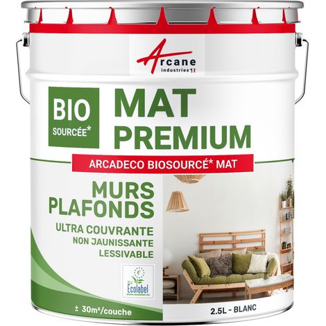 Arcane Industries – Peinture mate biosourcée pour murs et plafonds – 2.5 L – Couverture 30 m² par couche – Émission A+ – Séchage rapide 30 min (1/5)