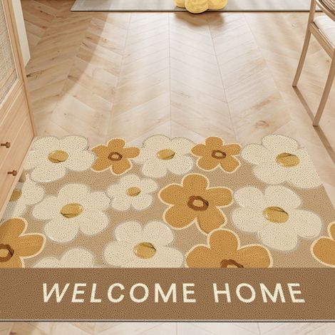 LAN Cercle en soie à motif floral jaune horizontal 40 x 60 cm Tapis de sol en soie bouclée à petits motifs floraux découpés, adapté à un usage domestique, résistant à la saleté, à l'usure, antidérapan (1/4)