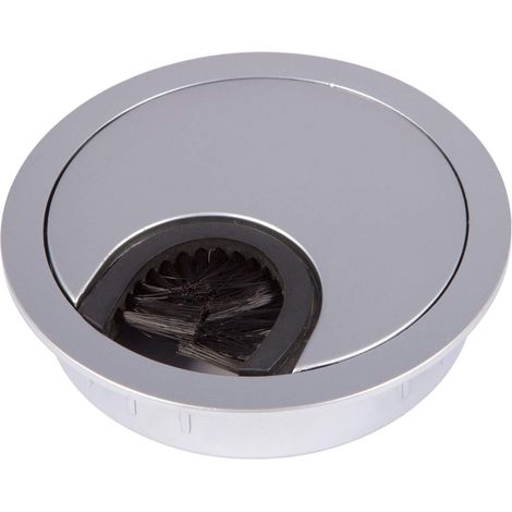 1 - Passe-câbles - Métal chromé mat - Gestion de câbles bureau - Avec joint anti-poussière - Fixation sécurisée - Intérieur extérieur - Argent - 76x15 cm (1/4)