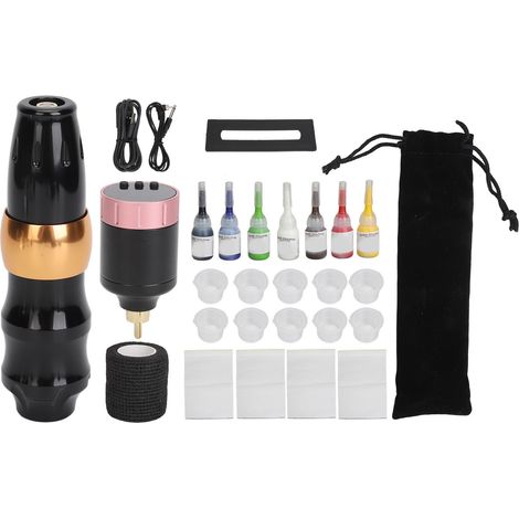 Kit machine à tatouer rotative cartouche 1300mAh, interface RCA, course 3.5mm, kit alimentation avec 4 papiers transfert (1/5)