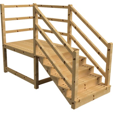 MILANO Außentreppe 5 geschlossene Stufen H88 cm - Podest L189 x B120 cm - Treppengeländer links und rechts - Podestgeländer rechts und hinten