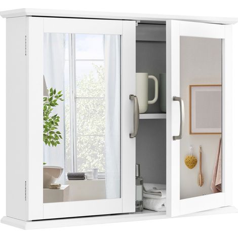 Wall Mounted Bathroom Mirror Cabinet Wooden Storage Cupboard Medicine Organizer