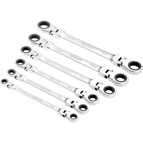 Draper 27762 Draper HI-TORQ Metric Flexible Head Double Ring Ratchet Spanner Set (6 Piece)