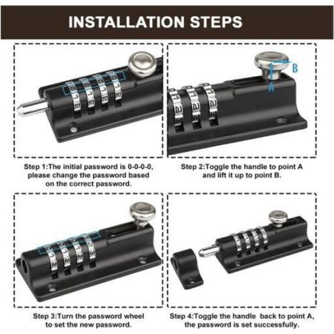Serrure À Combinaison - Boulon De Serrure - Acier Inoxydable Et Alliage De Zinc - Pour Porte Intérieure Extérieure - 2 Pièces (1/4)