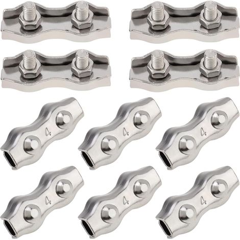 10 pezzi M4 Duplex 2 morsetti per cavi in acciaio inossidabile 304 per morsetto per cavi a doppio bullone da 0,3 cm di diametro (1/5)