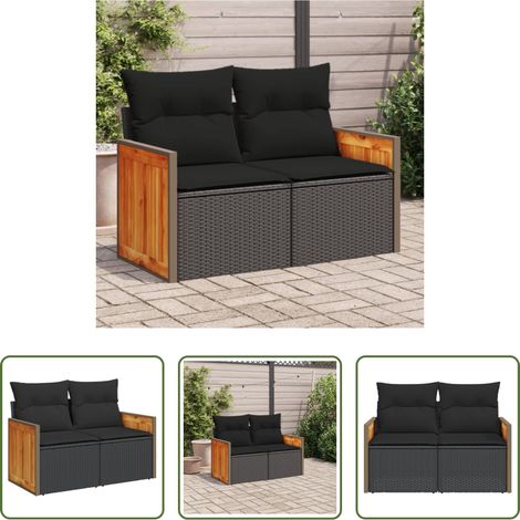 2-Sitzer - Gartensofa mit Kissen 2-Sitzer Schwarz Poly Rattan (1/5)