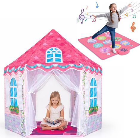 COSTWAY Tenda da Gioco Castello per Bambini 3+ Anni (con Tappeto da Ballo) (1/2)
