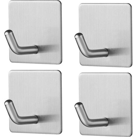 4 ganchos de pared autoadhesivos de acero inoxidable，aptos para la cocina，toalleros inoxidables，el baño y la oficina，color plateado (1/5)