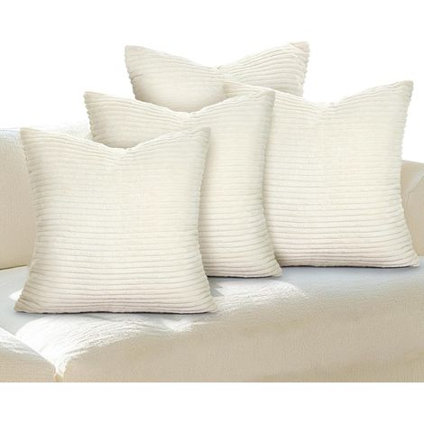 Lot de 4 Housse de Coussin 40x40 cm, Coussin Velours Côtelé Beige, Rayure Douces, Fermeture Éclair Invisible, Coussin Decoratif Canape pour Canapé, Salon, Chambre, Balcon (1/5)