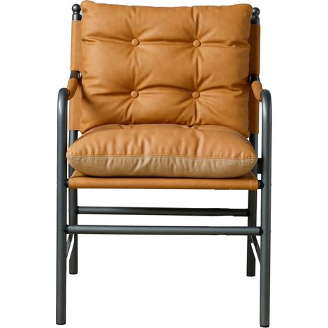 Poltrona lounge in pelle marrone con struttura in metallo nero (1/5)