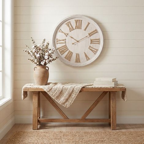 White Wash Clock with Wooden Numerals - Wood - L4 x W60 x H60 cm - White
