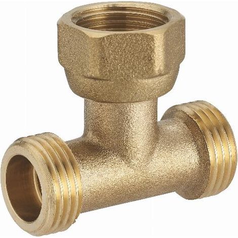 Noyon & Thiebault – Té mâle-femelle écrou libre laiton à visser 1/2 – Raccord pour circuit d'eau potable et chauffage – Résiste à 10 bar et 90°C