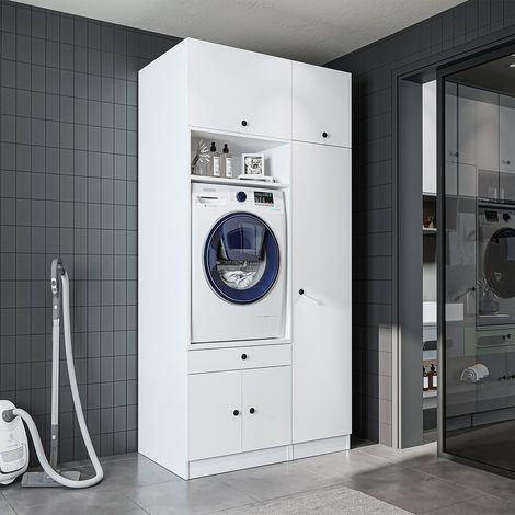 Roomart S1 Waschmaschinen-Schrankwand 112 cm, Weiß