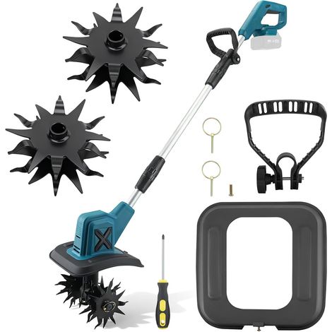 Motobineuse sans Fil, 300 TR/Min, Lames en Acier au Manganèse 4x12 Dents, Profondeur 15 cm Largeur 20 cm,Compatible Batterie 18V, Cultivateur Électrique Idéal pour Potager, Jardin et Massifs (1/5)