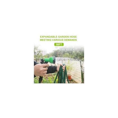 Tuyau d'arrosage extensible de 50 pieds avec buse à 9 fonctions, flexible et résistant, raccords en laiton massif