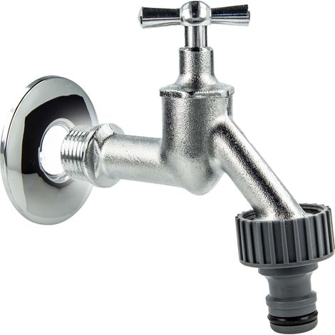 tecuro Auslaufventil 1/2 Zoll, Knebeloberteil, Steckkupplung, Wandrosette, Dichtband - Messing mattverchromt