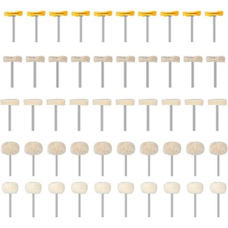 50 tampons en feutre de laine et coton, tige de 3,0 mm, mini roue de polissage et brosses pour perceuse (1/5)