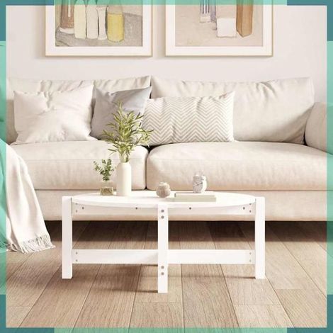 Table basse - 822323 - Blanc - Bois massif de pin - 87 x 48 x 35 cm (1/5)